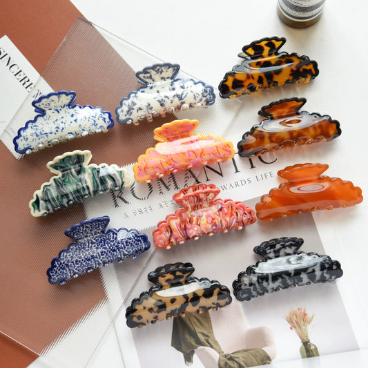 NEW Blue and White Porcelain Colour Hair Claw Wave Edge Classic Style Acrylic Hair Claw Clips Hair Accessories for Women Girls