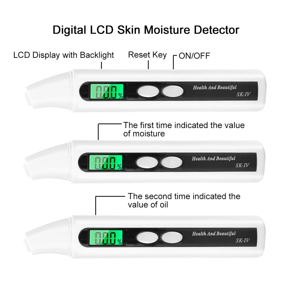 Skin Moisture Detector 0~99.9% Digital LCD Skin Face Moisture Oil Analyzer Monitor Tester Detector Skin Oil Tester Skin Tester